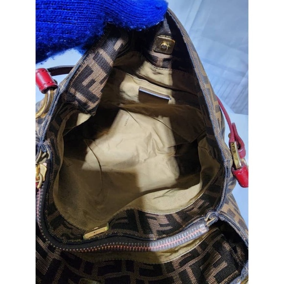 Authentic FENDI Zucca Print Canvas Medium Tote Bag Brown/Burgundy - Picture 16 of 16